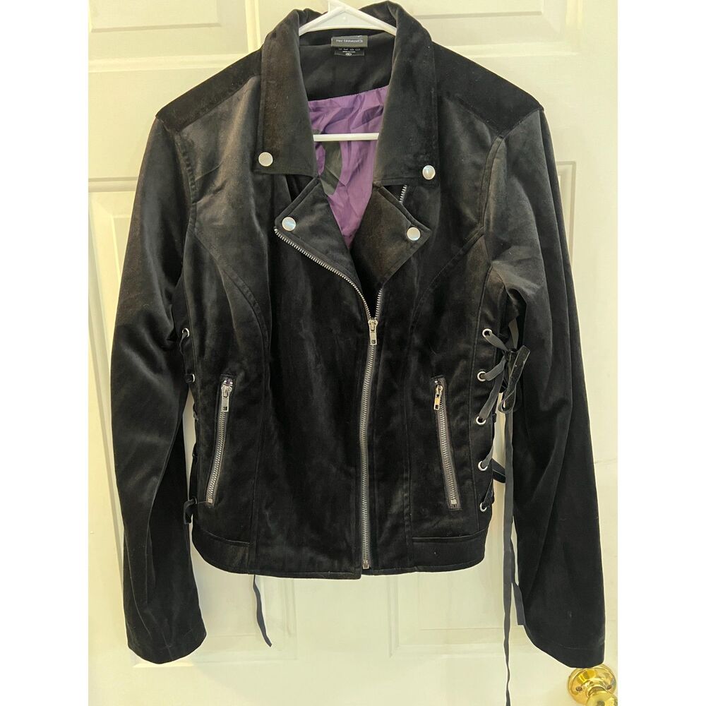 Disney Her Universe Black Velvet Maleficent Wings Corset Side Moto Jacket XL